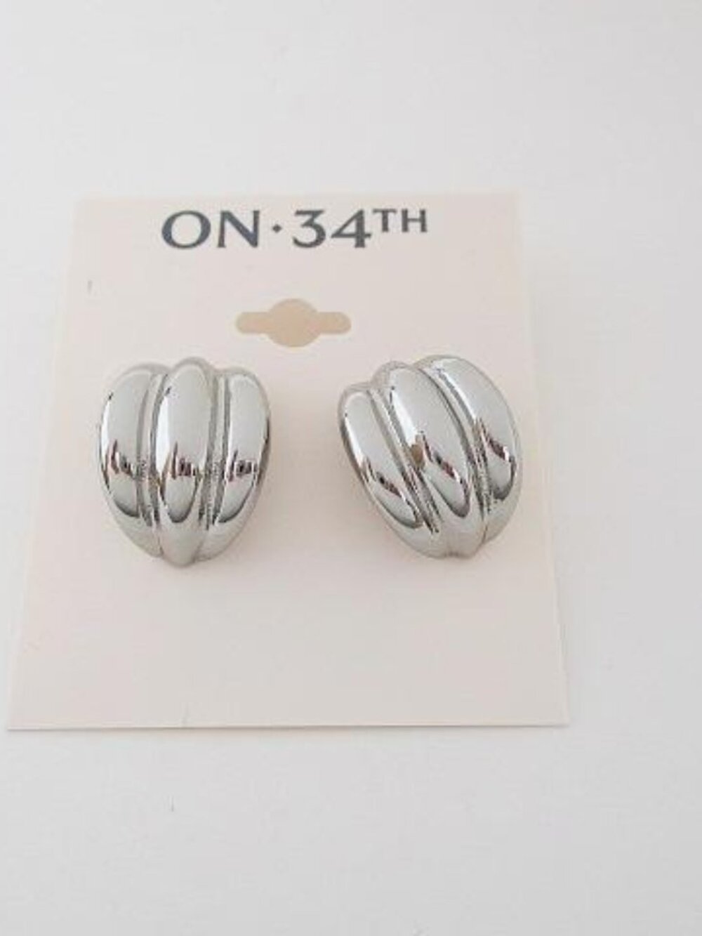 On 34th Silver Tone Sculpted Ribbed Stud Earrings